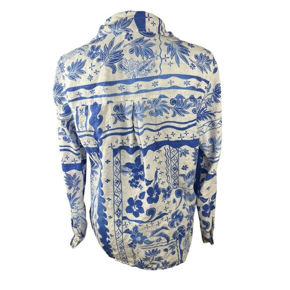 Joie Womens Small 100% Linen Shirt Top Blue White Tropical Floral button up - Picture 4 of 6